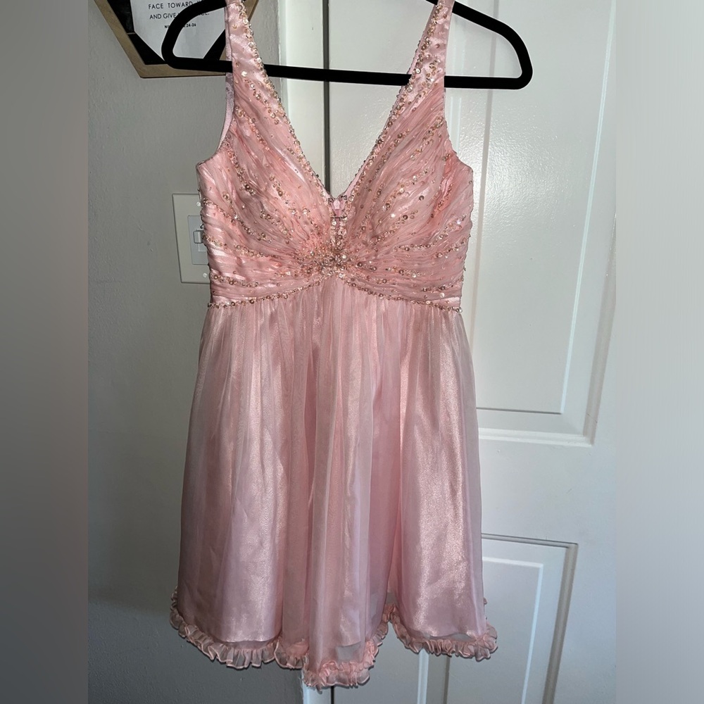 Pink dress.